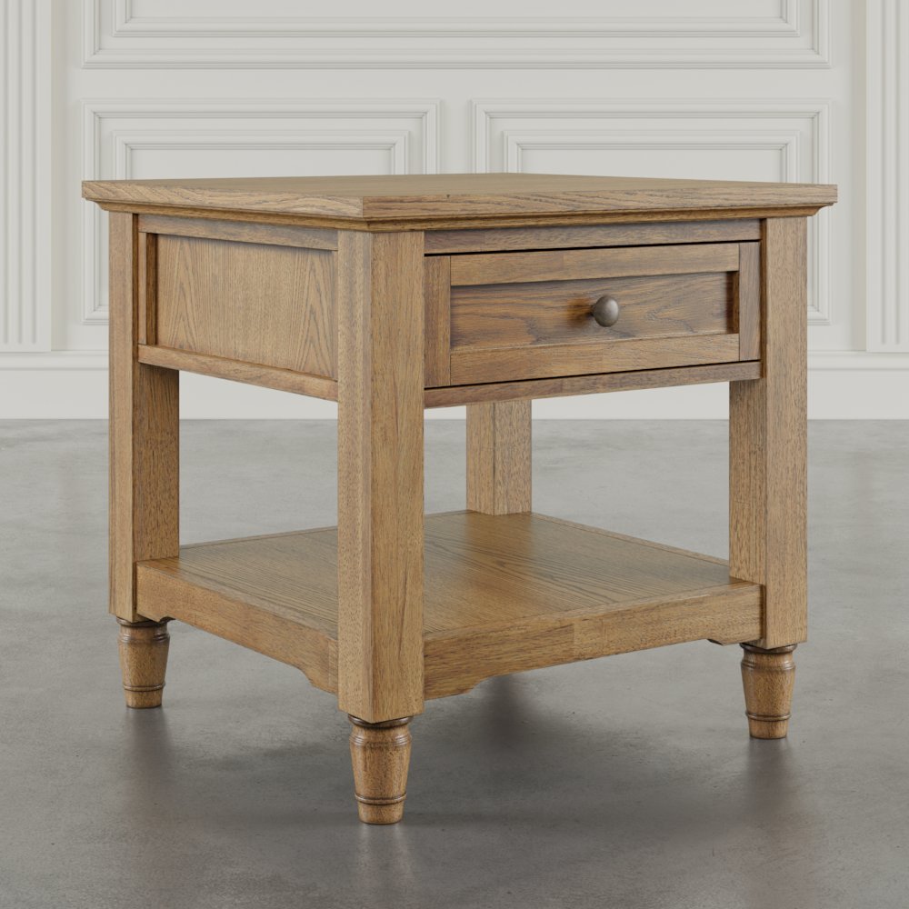 Brentwood Modern Transitional 24" Square End Table with Drawer and Storage Shelf