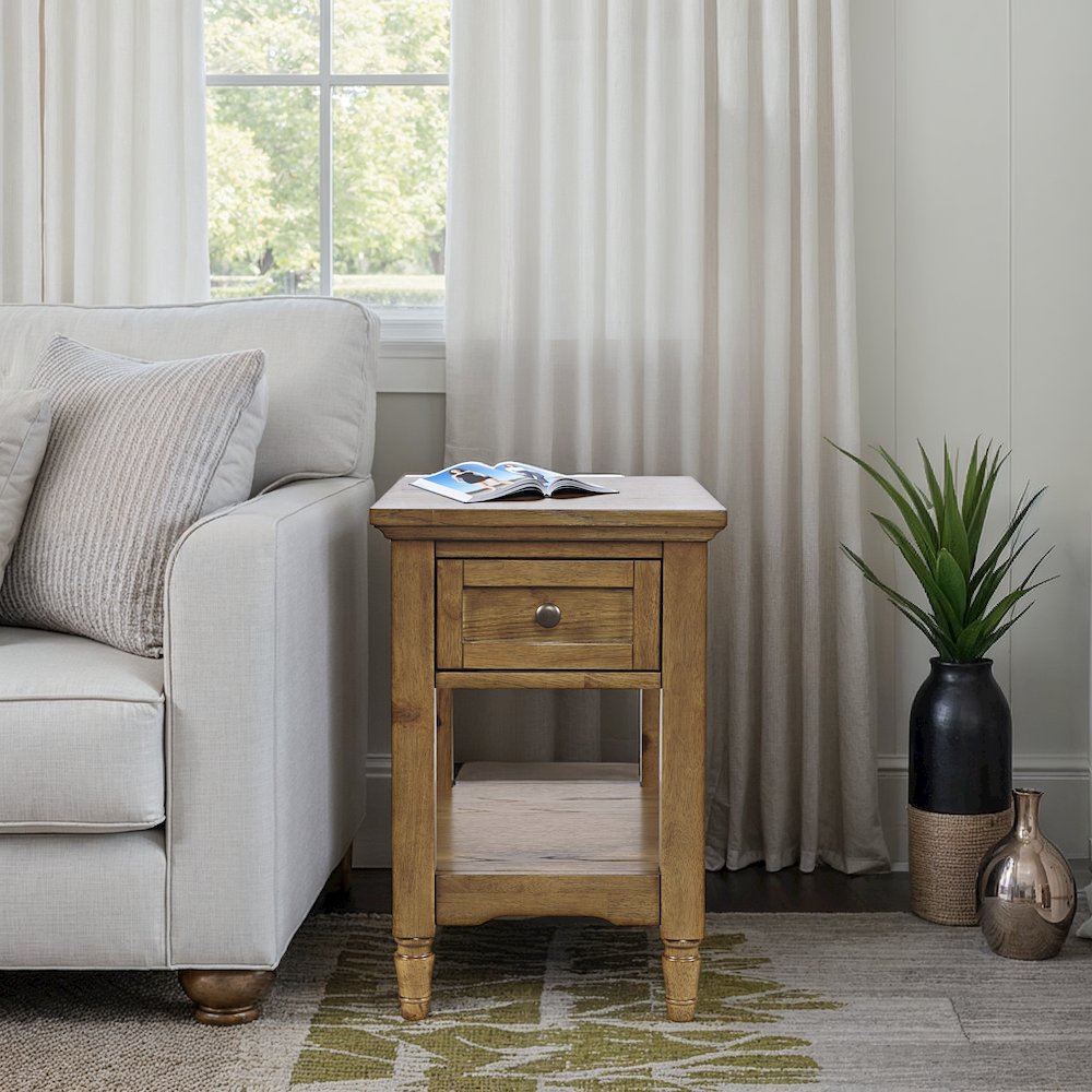 Brentwood Modern Transitional Chairside End Table with Drawer and Storage Shelf