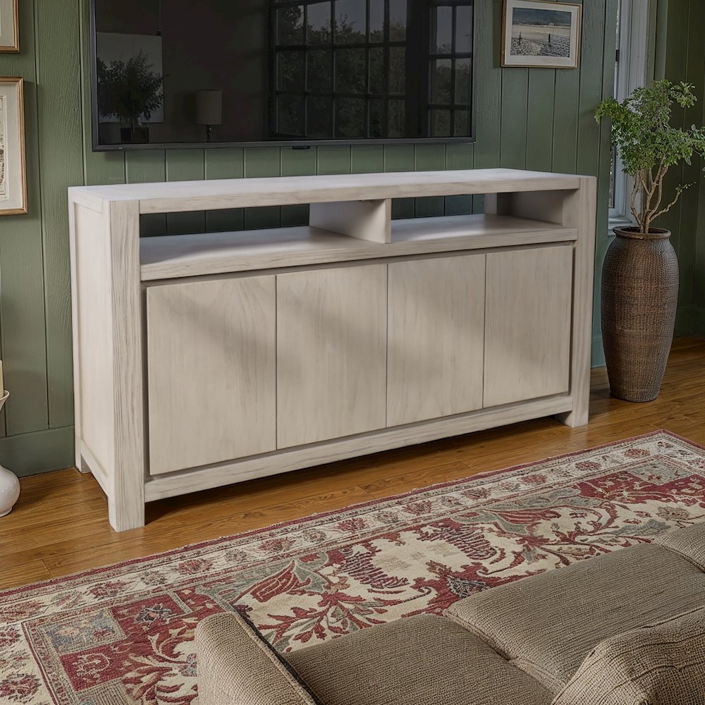 60" Modern Transitional Media Console TV Stand with Four-Door Cabinet Storage