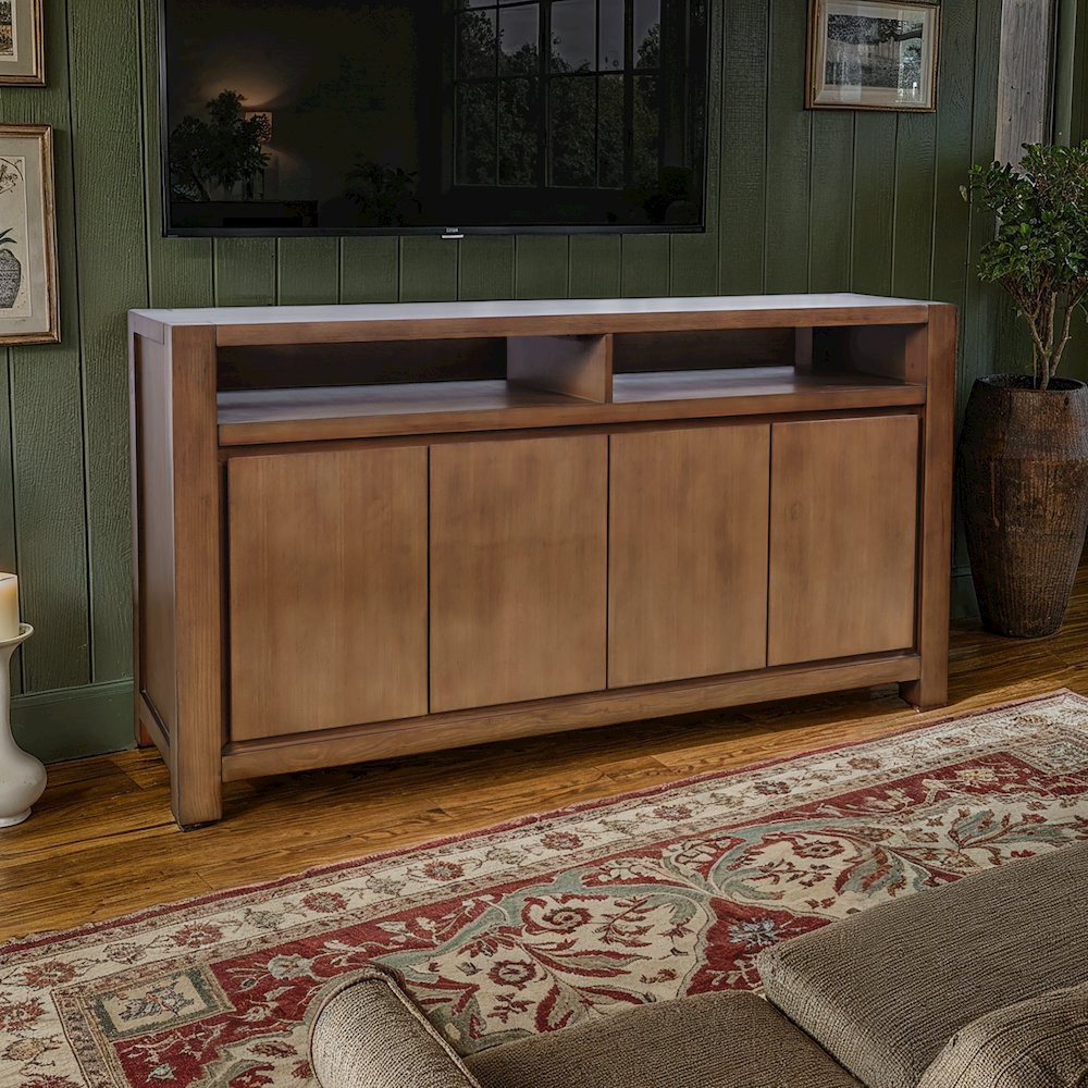 60" Modern Transitional Media Console TV Stand with Four-Door Cabinet Storage