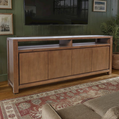 80" Modern Transitional Media Console TV Stand with Four-Door Cabinet Storage