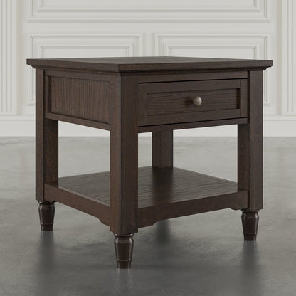 Brentwood Modern Transitional 24" Square End Table with Drawer and Storage Shelf