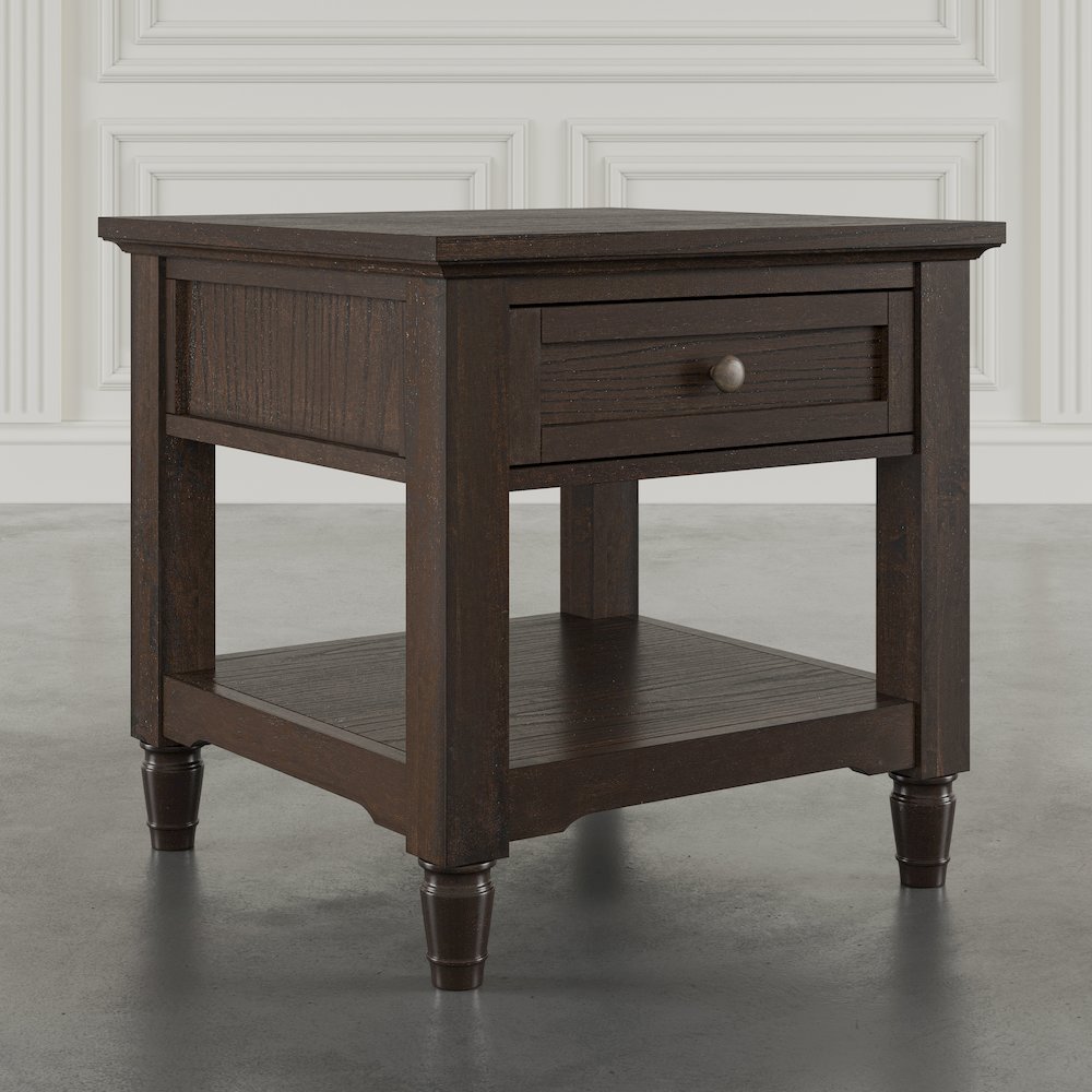 Brentwood Modern Transitional 24" Square End Table with Drawer and Storage Shelf