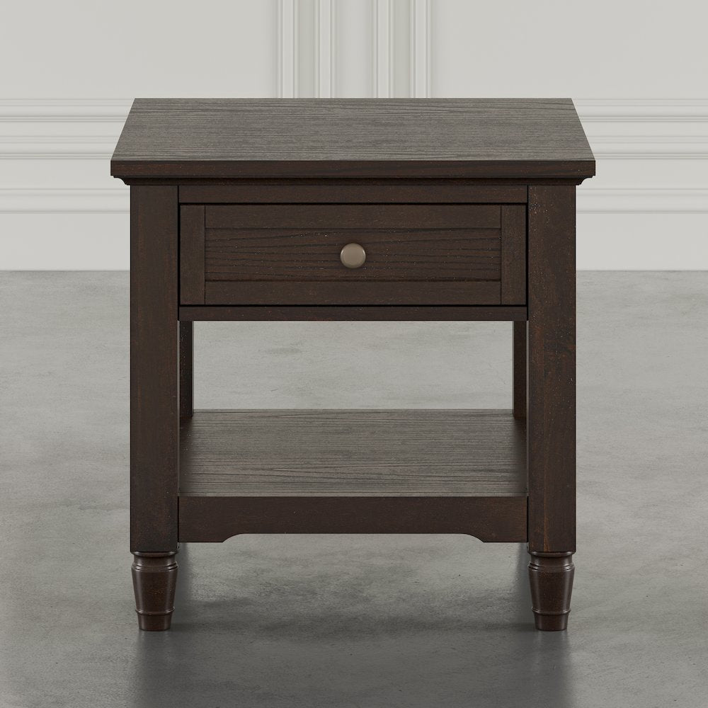 Brentwood Modern Transitional 24" Square End Table with Drawer and Storage Shelf