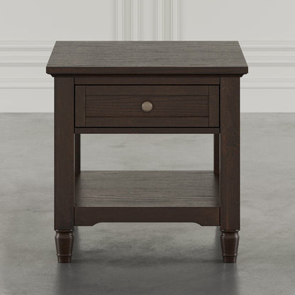 Brentwood Modern Transitional 24" Square End Table with Drawer and Storage Shelf