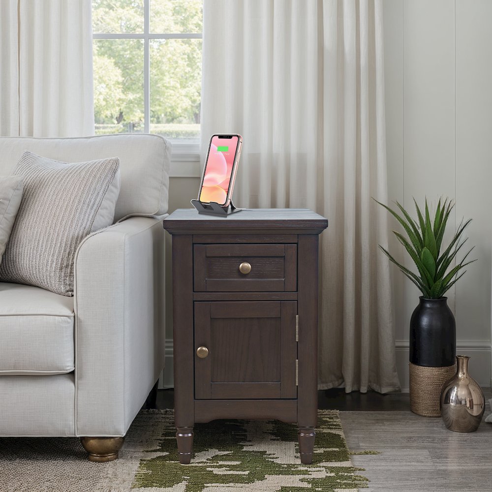 Brentwood Modern Transitional USB Charging End Table with Storage Cabinet