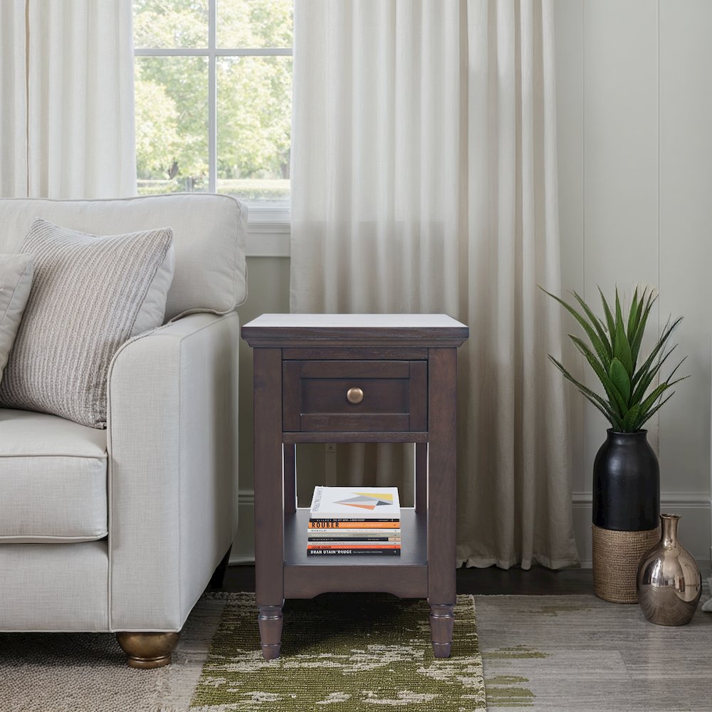 Brentwood Modern Transitional Chairside End Table with Drawer and Storage Shelf