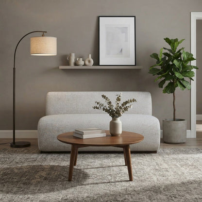 Performance Fabric Upholstered Banquette Dining Bench, Mid-Century, Grey