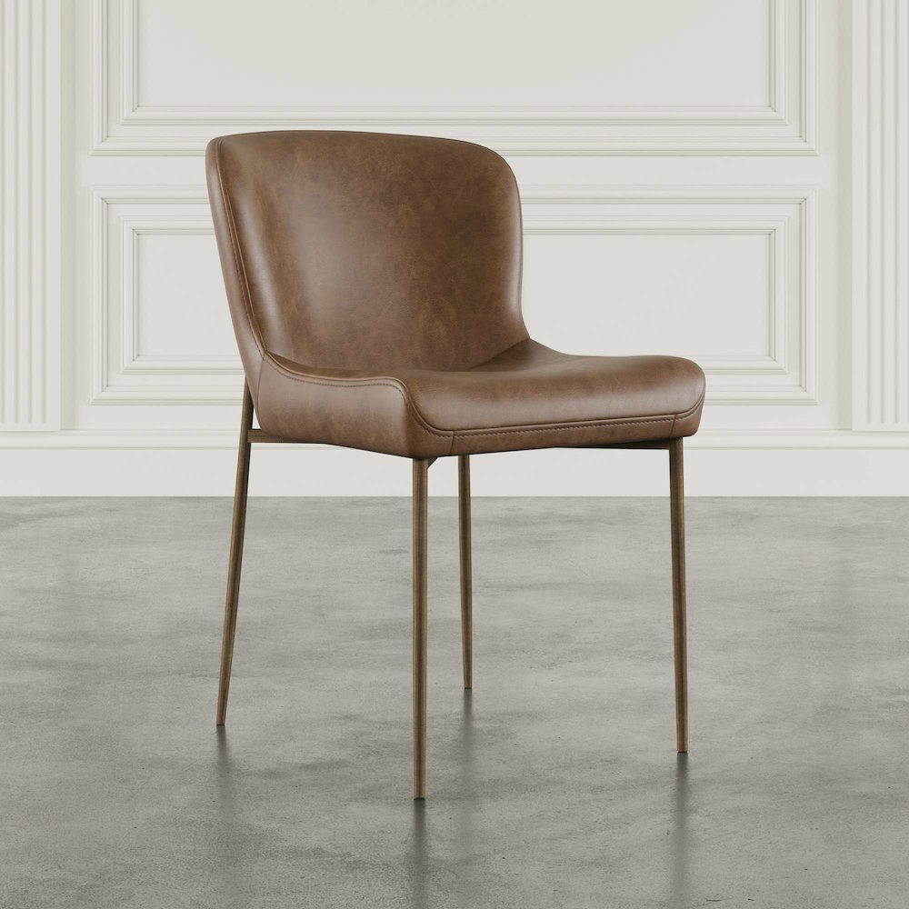 Easley Curved-Back Modern Dining Chair with Antique Brass Legs - Set of 2