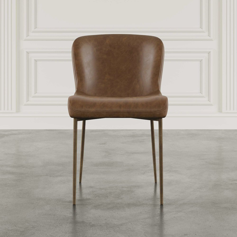 Easley Curved-Back Modern Dining Chair with Antique Brass Legs - Set of 2
