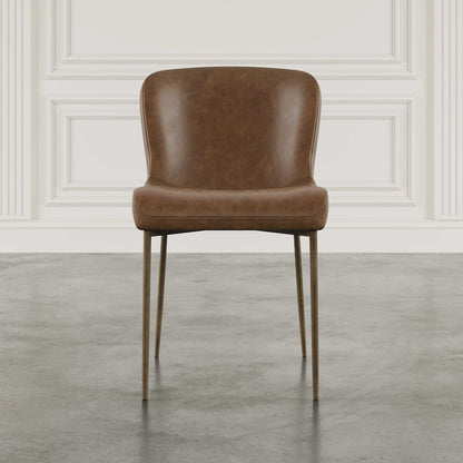 Easley Curved-Back Modern Dining Chair with Antique Brass Legs - Set of 2