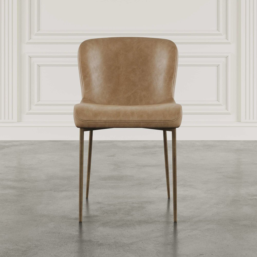 Easley Curved-Back Modern Dining Chair with Antique Brass Legs - Set of 2