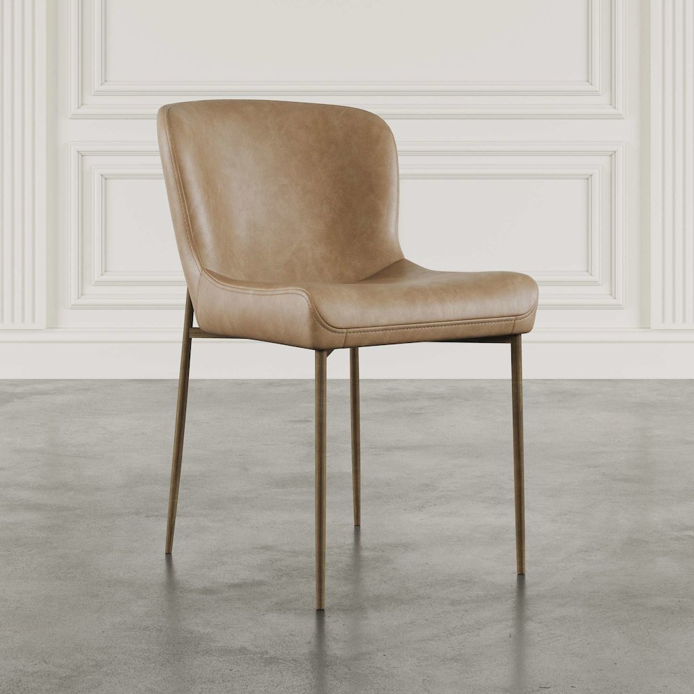 Easley Curved-Back Modern Dining Chair with Antique Brass Legs - Set of 2