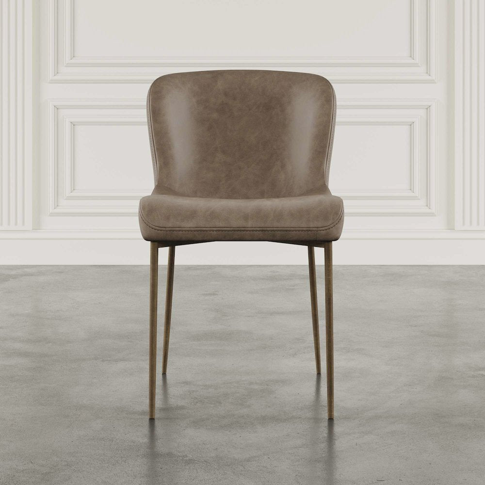 Easley Curved-Back Modern Dining Chair with Antique Brass Legs - Set of 2
