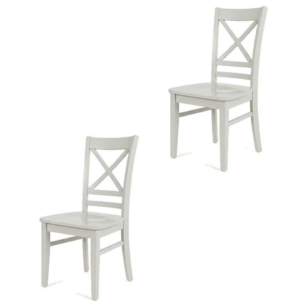 Solid Acacia Wood Cross-Back Dining Chairs, Grey, Set of 2