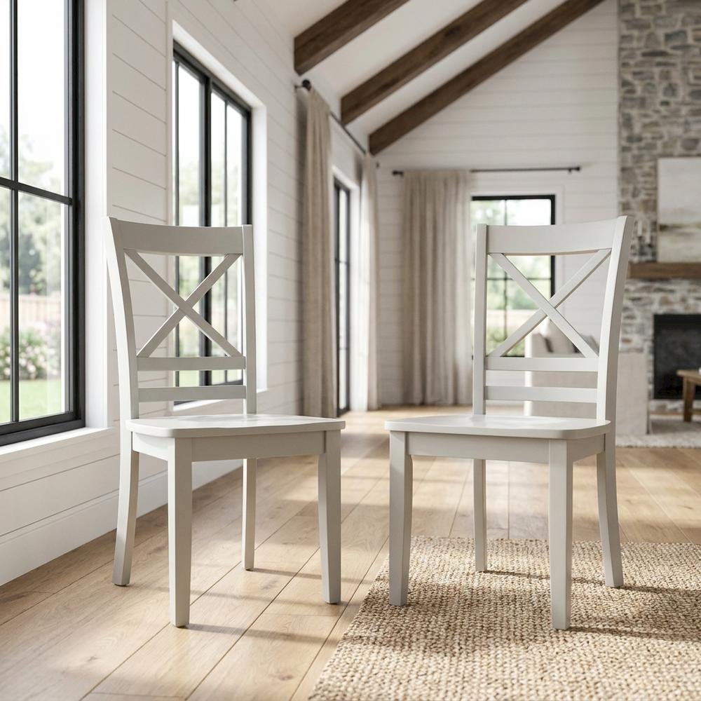 Solid Acacia Wood Cross-Back Dining Chairs, Grey, Set of 2