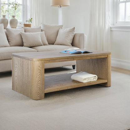 Janzen Contemporary Modern 50" Rolling Coffee Table with Open Storage Shelf