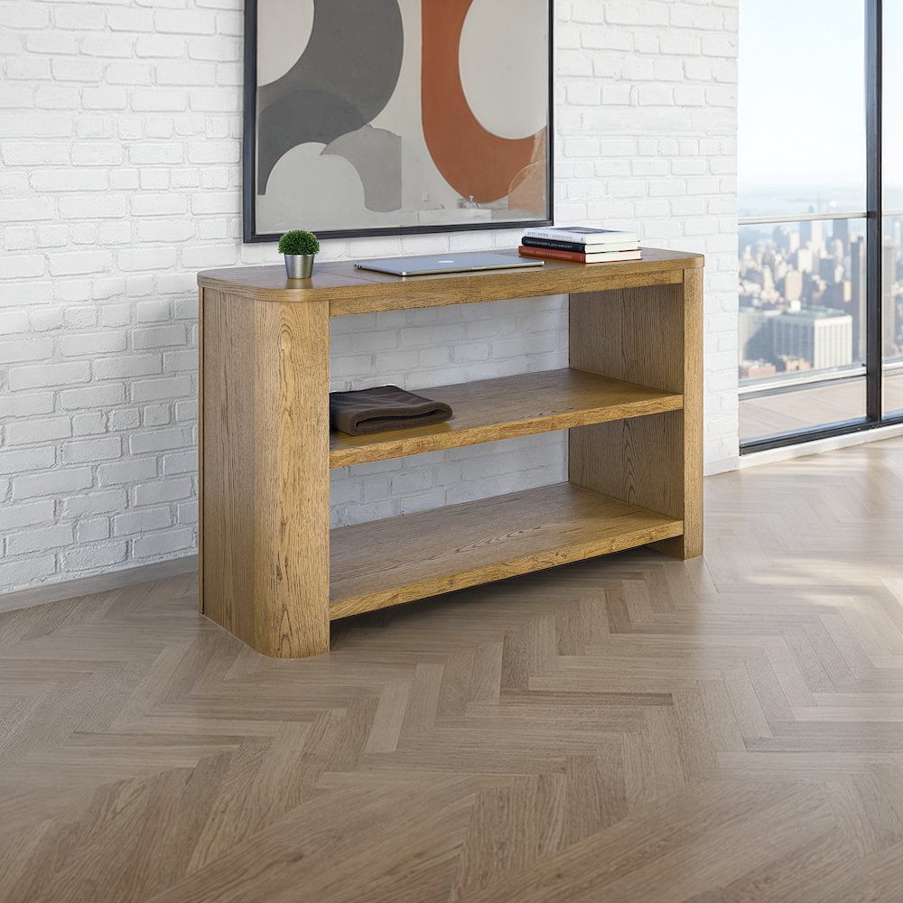 Janzen 50" Contemporary Modern Sofa Console Table with Open Storage Shelves