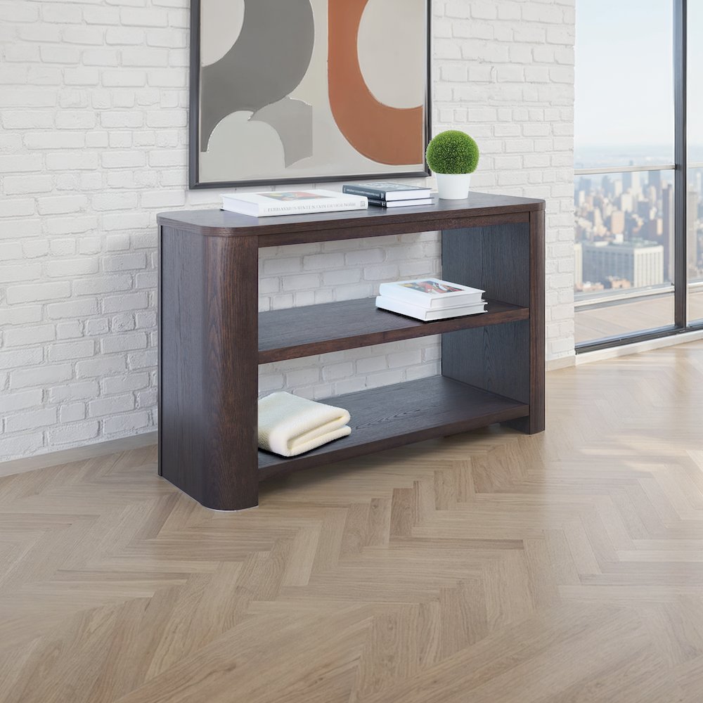 Janzen 50" Contemporary Modern Sofa Console Table with Open Storage Shelves