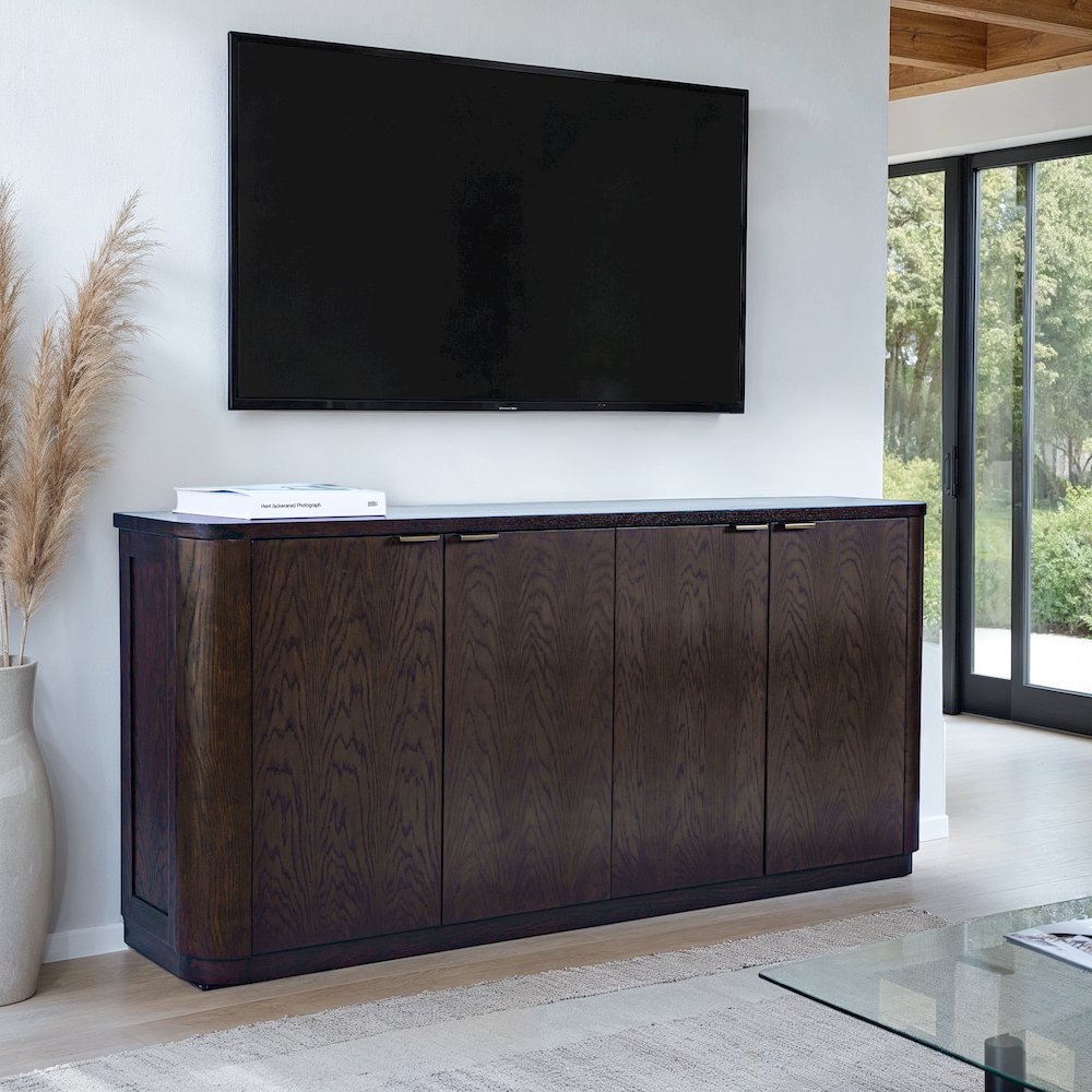 68" Minimalist Modern Curved Storage Console TV Cabinet with Adjustable Shelves