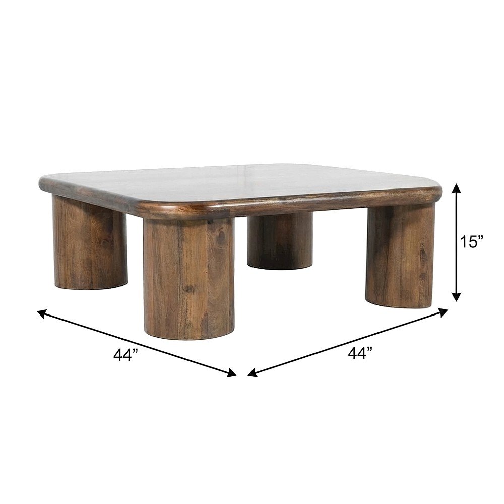 Solid Mango Wood Square Coffee Table for Living Room, Modern, Dark Brown