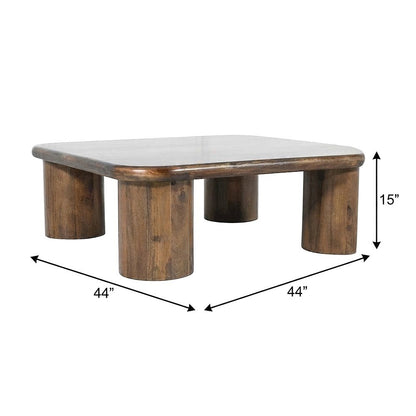Solid Mango Wood Square Coffee Table for Living Room, Modern, Dark Brown