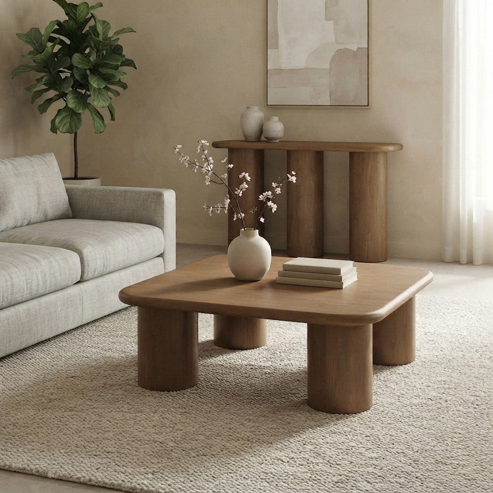 Solid Mango Wood Square Coffee Table for Living Room, Modern, Dark Brown