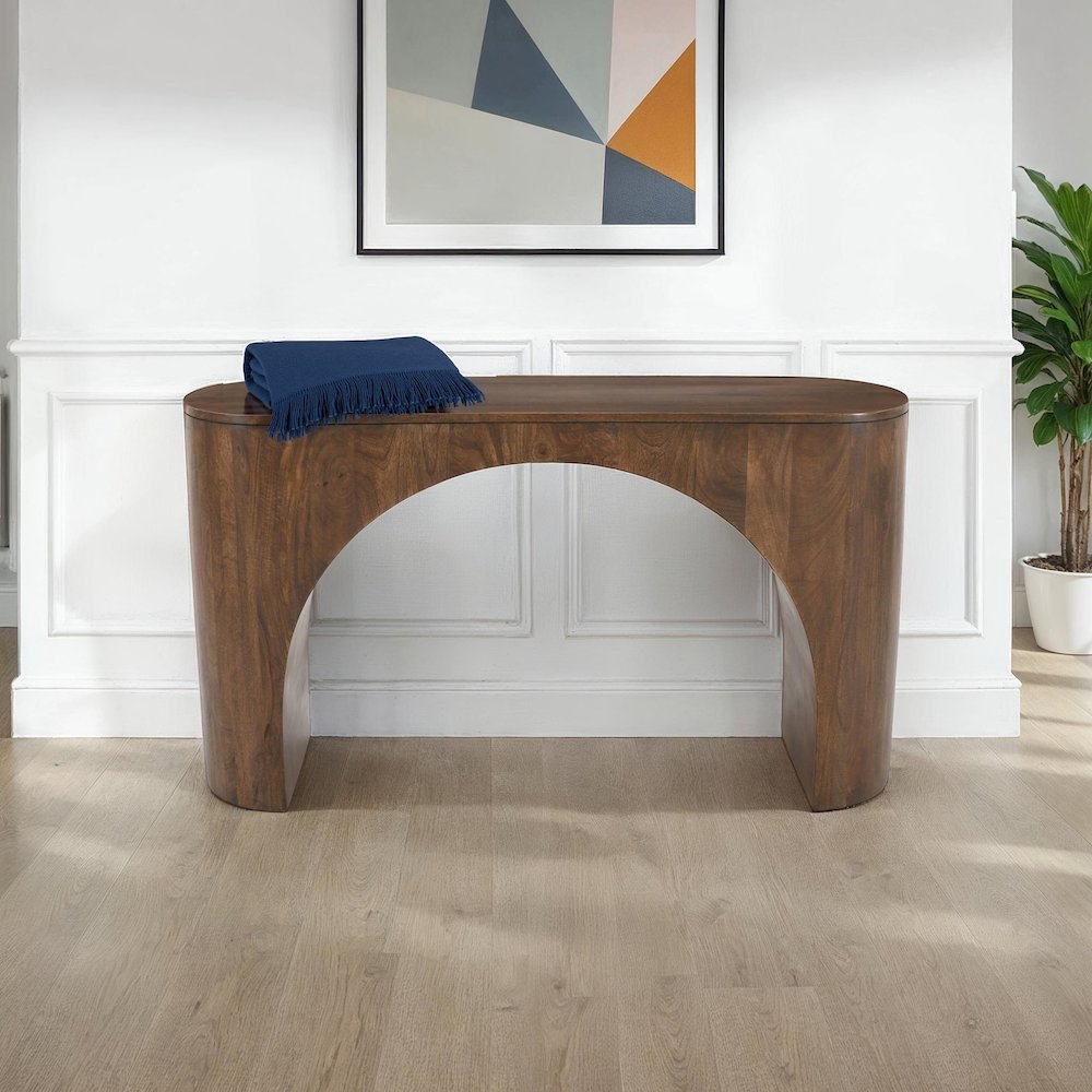 Luna Modern Architectural Pedestal Curved Console Sofa Table
