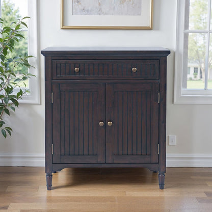32" Slat Panel Door Accent Cabinet -Transitional Storage with Adjustable Shelves