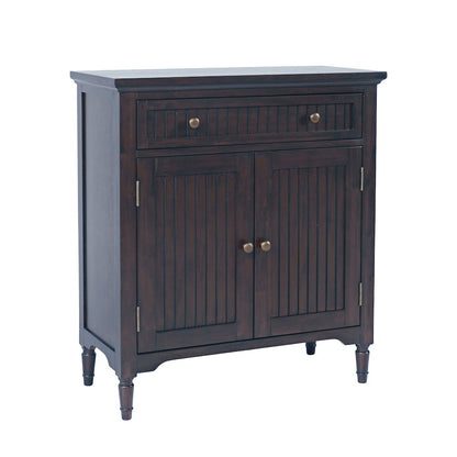 32" Slat Panel Door Accent Cabinet -Transitional Storage with Adjustable Shelves