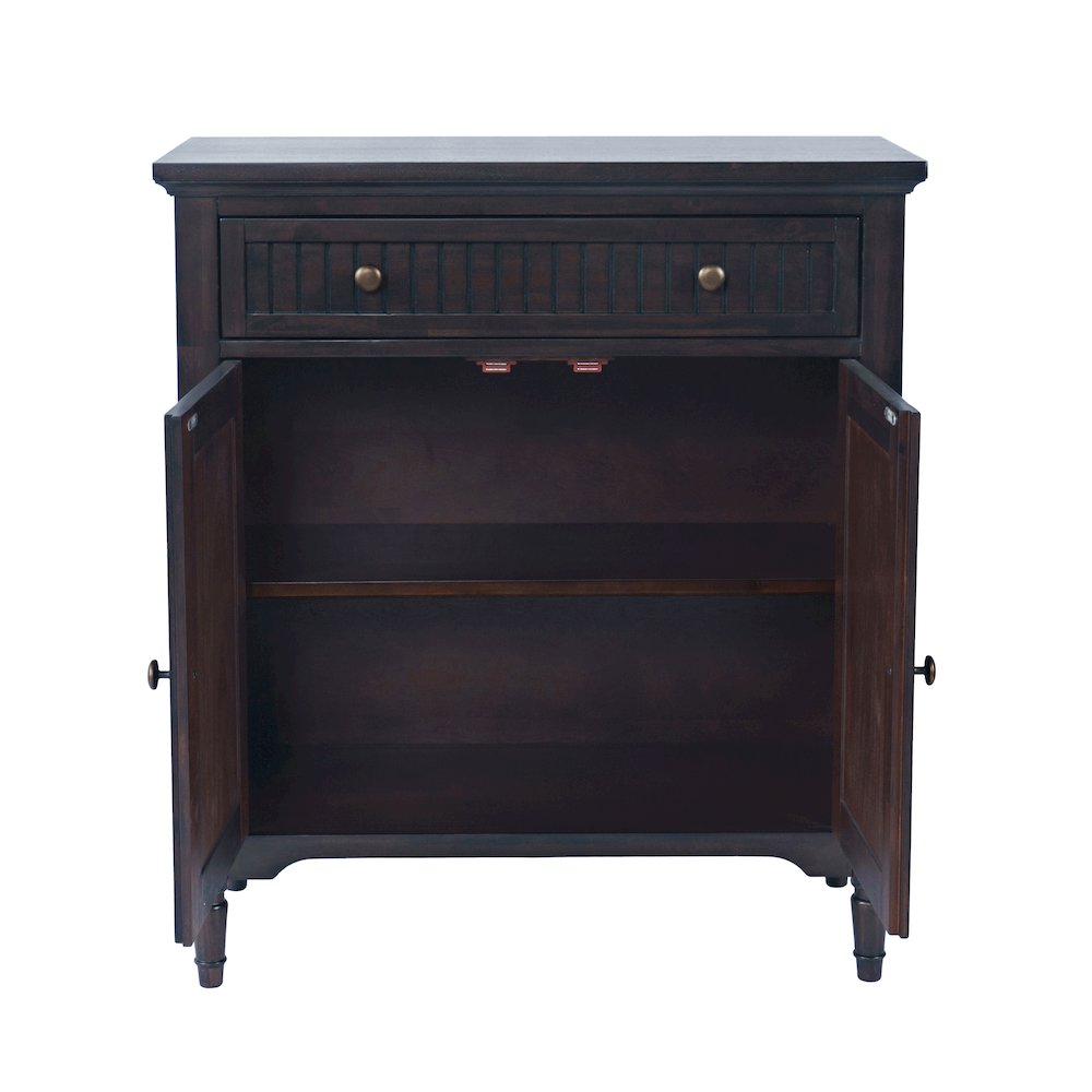 32" Slat Panel Door Accent Cabinet -Transitional Storage with Adjustable Shelves