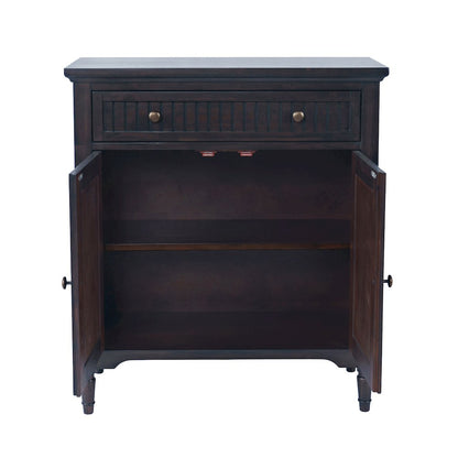 32" Slat Panel Door Accent Cabinet -Transitional Storage with Adjustable Shelves