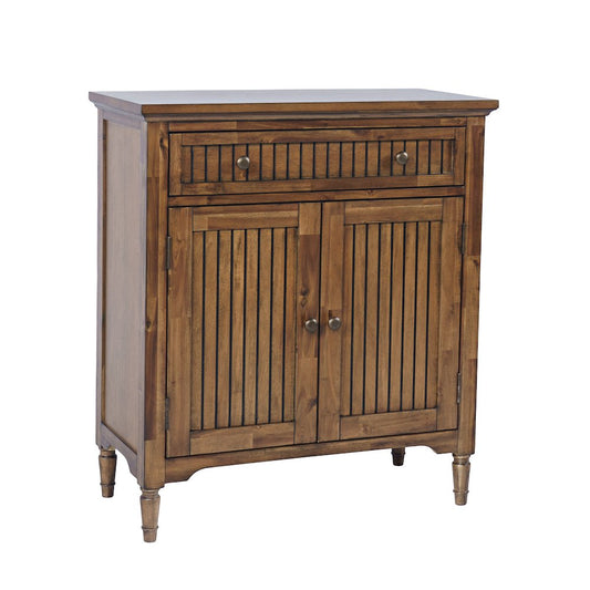 32" Slat Panel Door Accent Cabinet -Transitional Storage with Adjustable Shelves