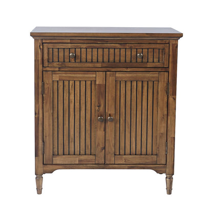 32" Slat Panel Door Accent Cabinet -Transitional Storage with Adjustable Shelves