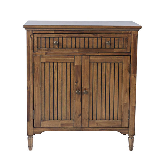 32" Slat Panel Door Accent Cabinet -Transitional Storage with Adjustable Shelves