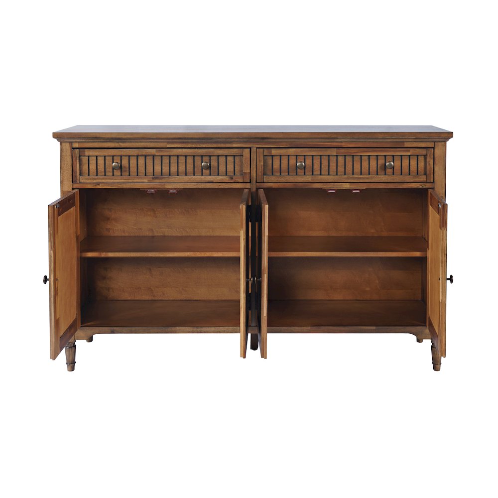 58" Slat Panel Door Sideboard Cabinet - Transitional Storage, Adjustable Shelves
