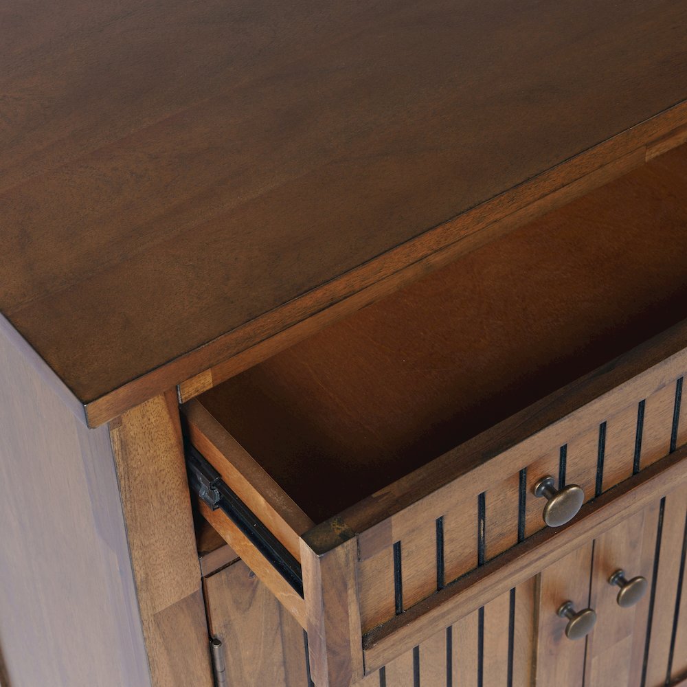 58" Slat Panel Door Sideboard Cabinet - Transitional Storage, Adjustable Shelves