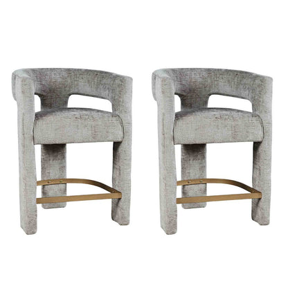 Gwen Modern Luxury Jacquard Fabric Sculpture Counter Stool - Set of 2