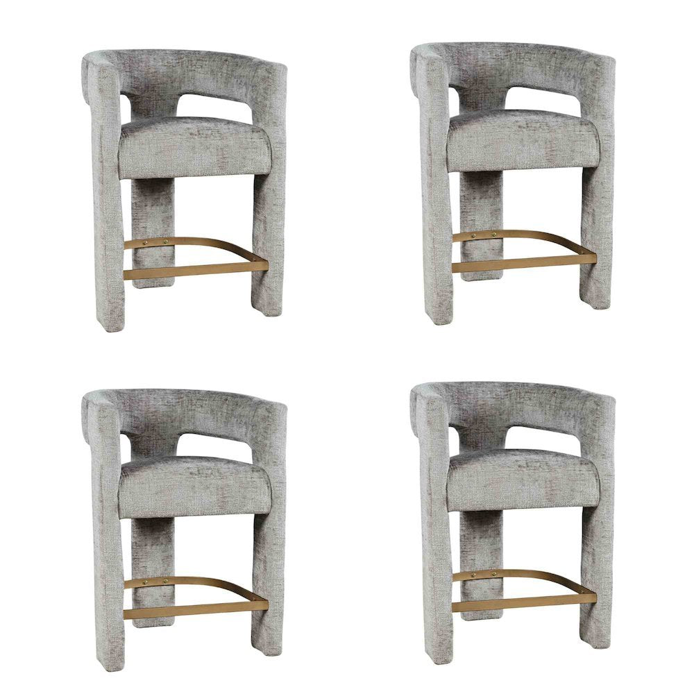 Gwen Modern Luxury Jacquard Fabric Sculpture Counter Stool - Set of 4