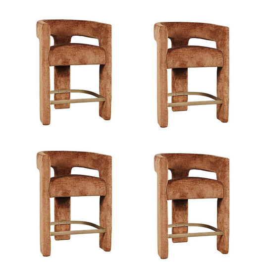 Gwen Modern Luxury Jacquard Fabric Sculpture Counter Stool - Set of 4