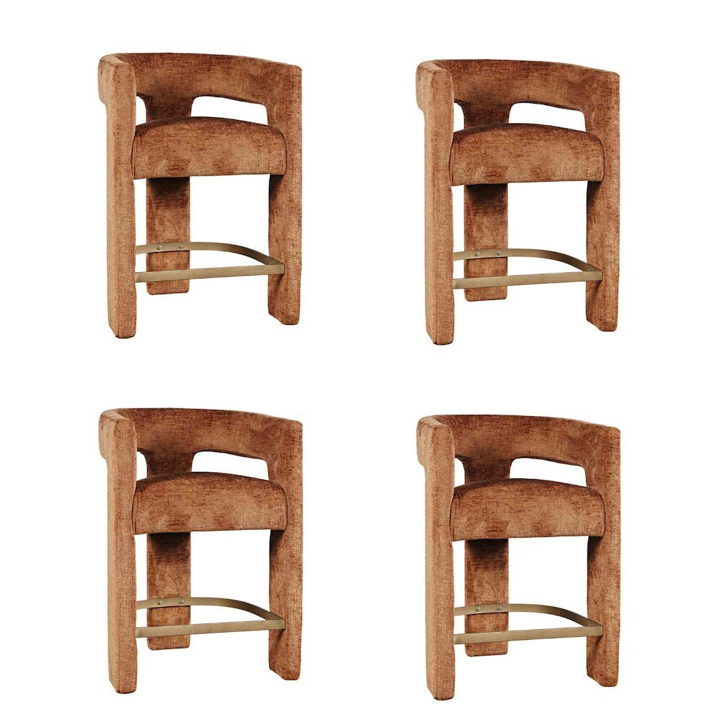 Gwen Modern Luxury Jacquard Fabric Sculpture Counter Stool - Set of 4