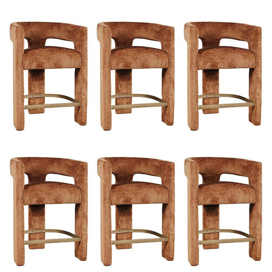 Gwen Modern Luxury Jacquard Fabric Sculpture Counter Stool - Set of 6