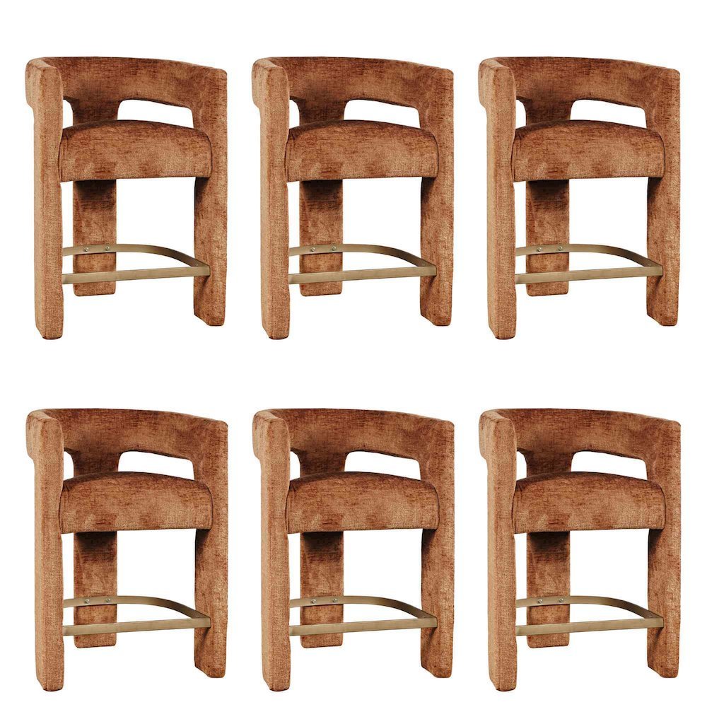 Gwen Modern Luxury Jacquard Fabric Sculpture Counter Stool - Set of 6