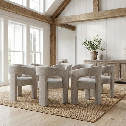 Gwen Modern Luxury Jacquard Fabric Sculpture Armchair - Set of 6