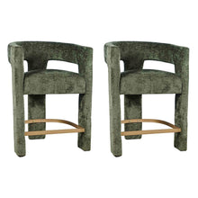Modern Upholstered Counter Stool, Iron Frame, Forest, Set of 2
