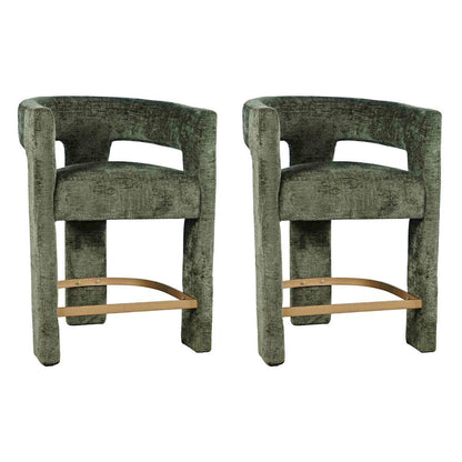 Modern Upholstered Counter Stool, Iron Frame, Forest, Set of 2