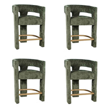 Modern Upholstered Counter Stool, Iron Frame, Forest, Set of 4