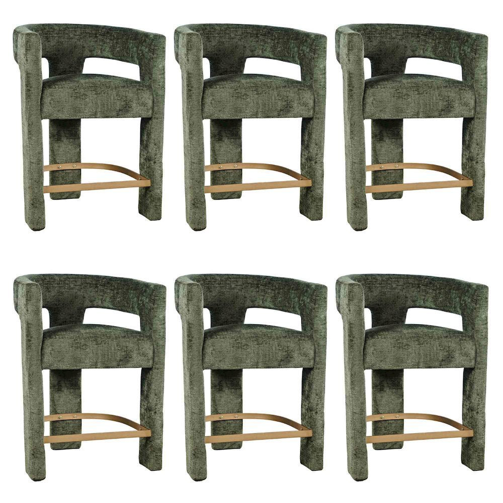 Modern Upholstered Counter Stool, Iron Frame, Forest, Set of 6