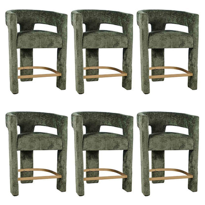 Modern Upholstered Counter Stool, Iron Frame, Forest, Set of 6