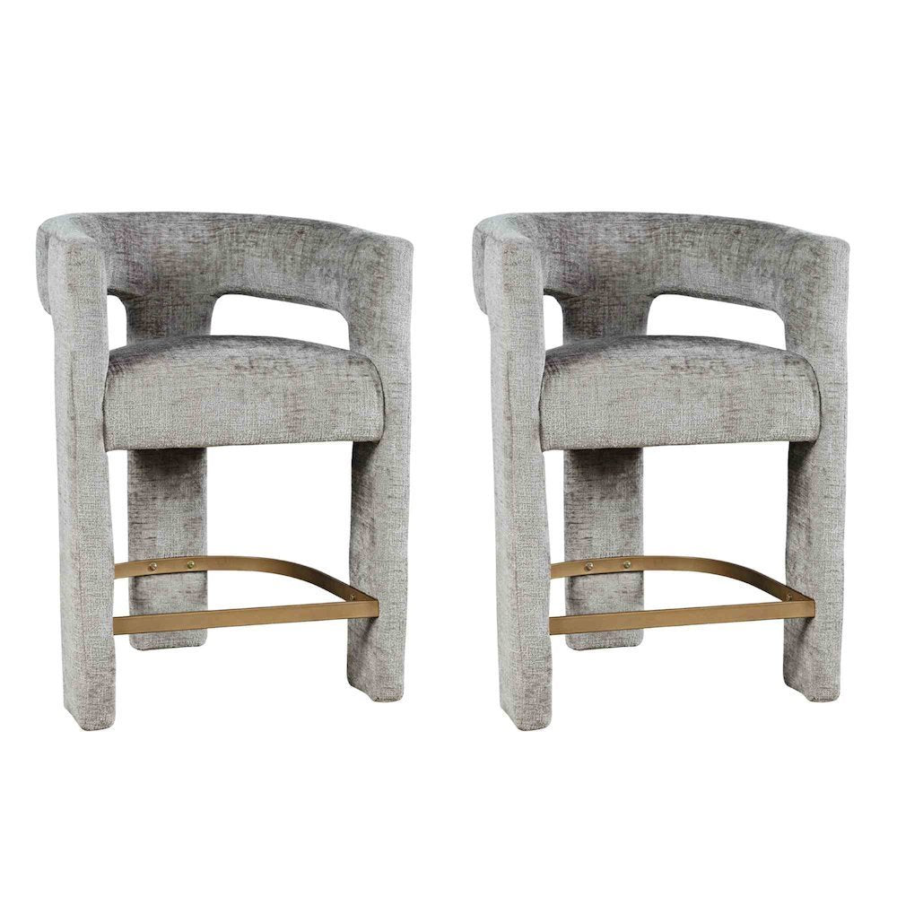Modern Upholstered Counter Stool, Iron Frame, Grey, Set of 2
